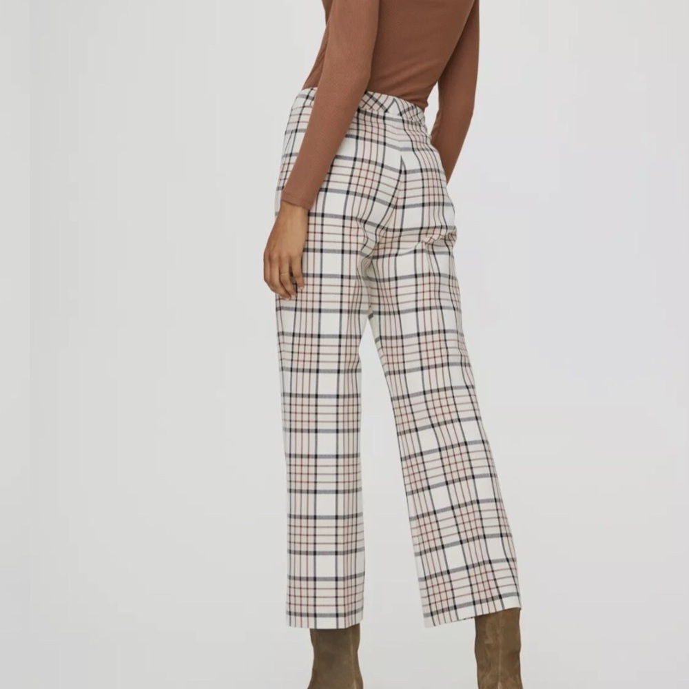 Wilfred ARITZIA Plaid High-Waisted Pants - Cream and Brown